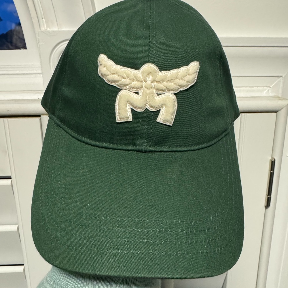 NEW WITH TAGS:  MCM Green and Cream Embroidered Hat